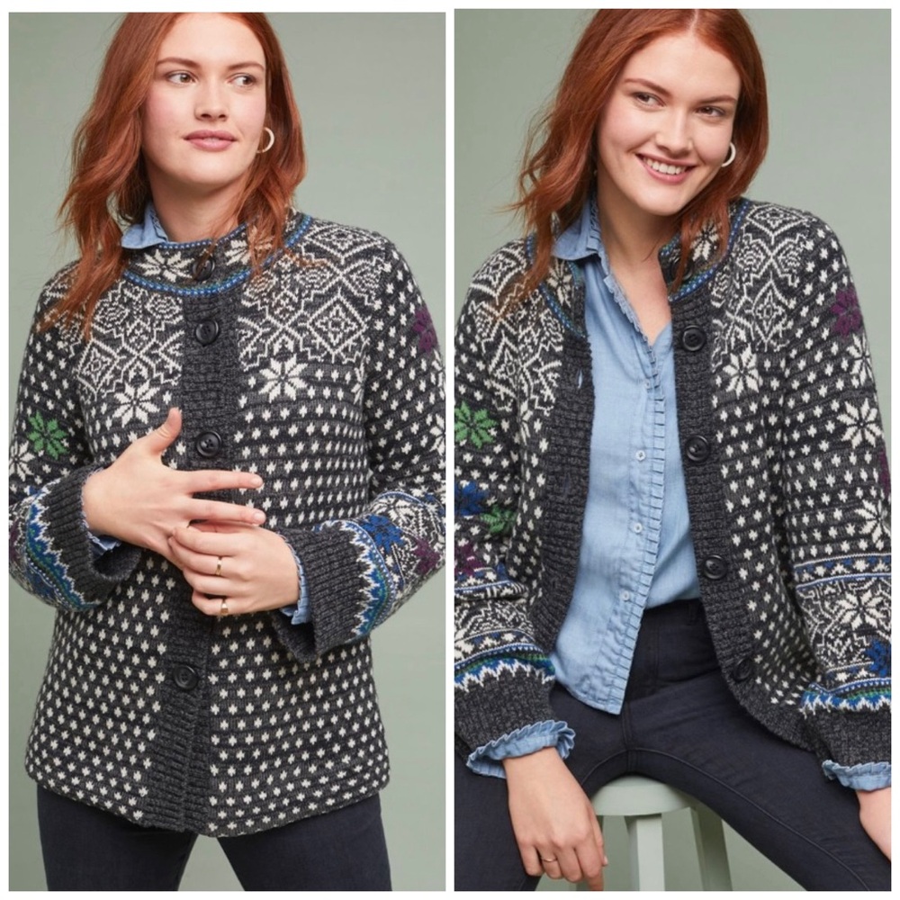 Anthropologie Gray and Blue Patterned Sweater